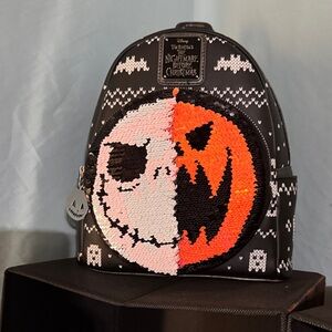 Loungefly Black Sequin Jack Skellington & Pumpkin Reversible Mini Backpack